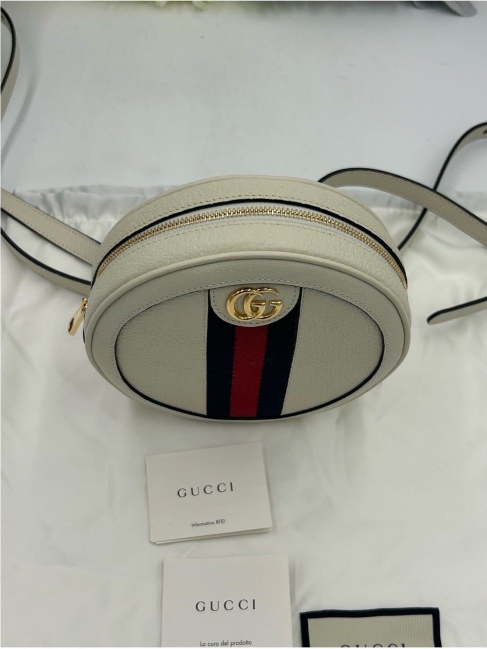 Gucci Ophidia Leather Round Crossbody with Red & Blue Web Stripe and iconic logo - Picture 3 of 13